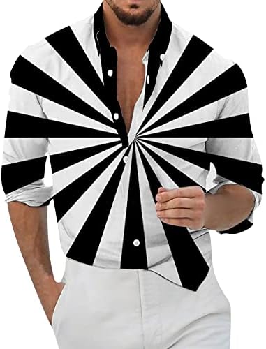 Летни маички кошули за мажи кои се лекуваат машка машка лабава лапава печатење со долги ракави манжетни за манжетни кошули со копчиња