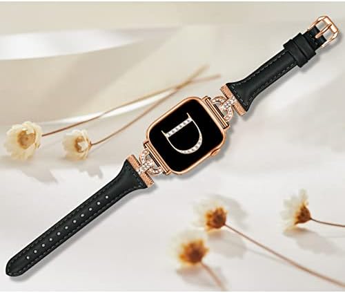 Слим кожни ленти Oulucci компатибилни со Apple Watch Band 40mm 41mm 38mm 44mm 45mm 49mm 42mm, дијаманти во форма Д-форма за Iwatch Women Bands