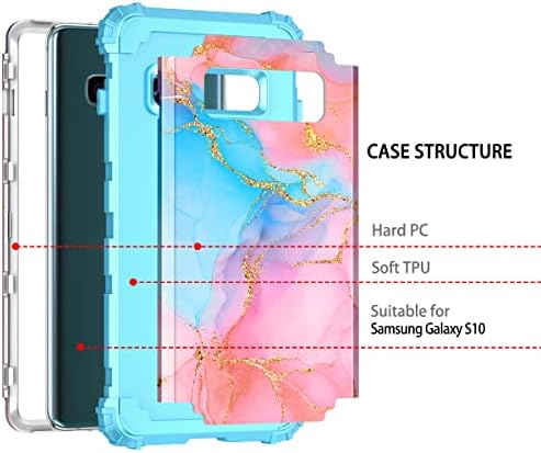 Ранказа за галаксија S10 кутија, три слоеви со тешки шок -заштитни заштитни тврди пластичен браник +мек силиконски гума заштитен случај за Samsung Galaxy S10, розова/сина бој?