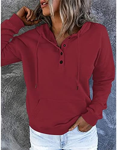 Женски обични дуксери на врвови на лесни лесни џебови со долги ракави паѓаат цврста боја облека џеб