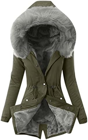 Женска зимска топла задебелна парка јакна обична плус големина нејасен палто за руно со качулка со крзно