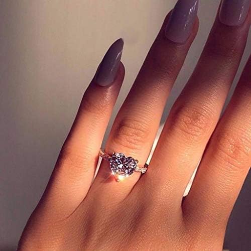 10к бело злато симулиран дијамант во форма на срцев во форма на срцев удар со невестински прстен прстен за прстен за срце за
