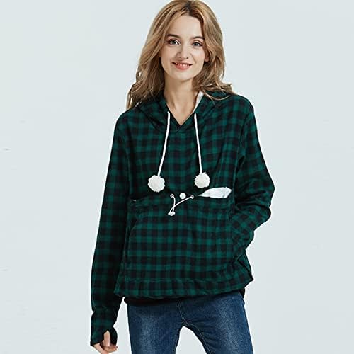 Womenените плус големина џемпери преголеми дуксери со долги ракави врвови со качулка со голем џеб есен зимски палто S-5XL