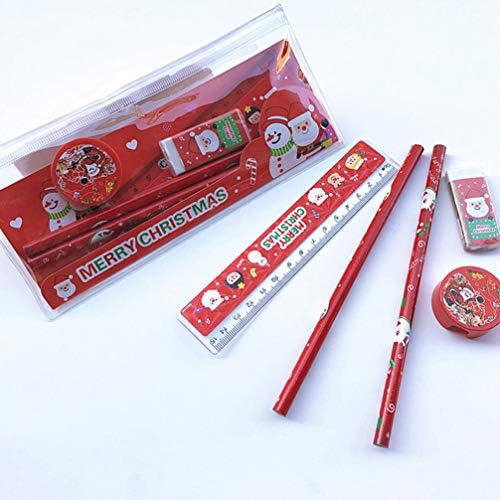 Абоофан поставува божиќни канцелариски материјали поставени цртани моливчиња за молив за бришење на острилка за острилка на владетел