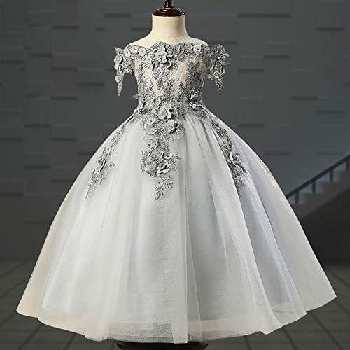 Ивемек цветни девојки везови фустани со брада од рамо принцезата Пејгант Тул наметка деверуша свадба целосна должина фустан