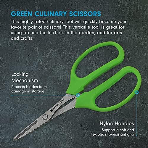 Messermeister 6-инчни кулинарски ножици, зелени-сите намени кујнски ножици-2CR13 Не'рѓосувачки челик и најлонски рачки отпорни на