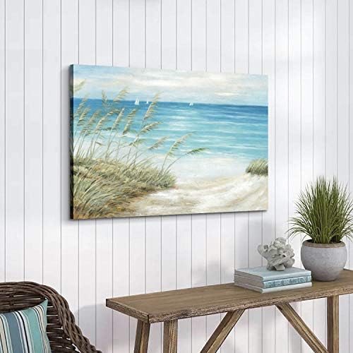 Студио Тар Студио Seascape Canvas сликарство wallидна уметност: маслено сликарство стил на плажа тема со рачно насликана текстура платно
