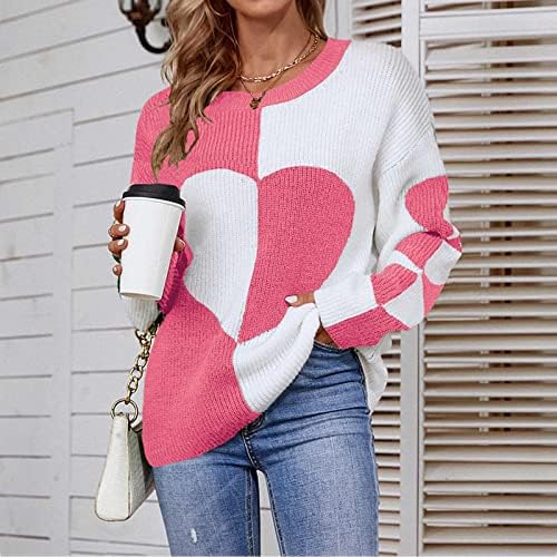 Oplxuo џемпер за жени обични преголеми екипаж со долги ракави во боја на срцев блок кит пуловер џемпери лабава скокач за туники