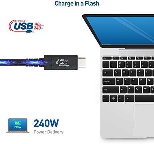 Кабелски работи [USB-IF сертифициран] 40Gbps USB 4 кабел 2,6 ft со 8K видео и 240W полнење, кабел за приказ на USB4/USB C со PD 3.1 компатибилен