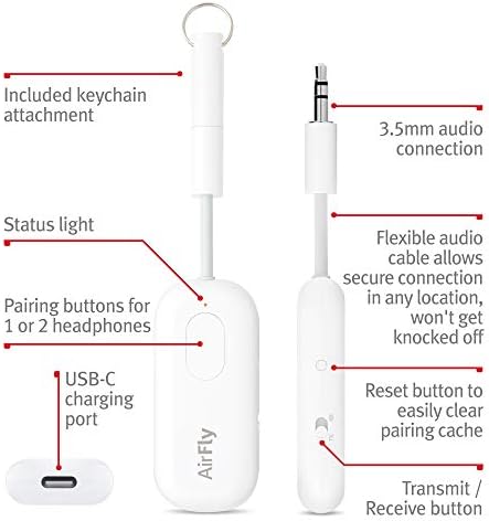 Дванаесет South Airfly Pro Bluetooth безжичен аудио предавател / приемник за најмногу 2 AirPods / безжични слушалки; Користете со кој било 3,5