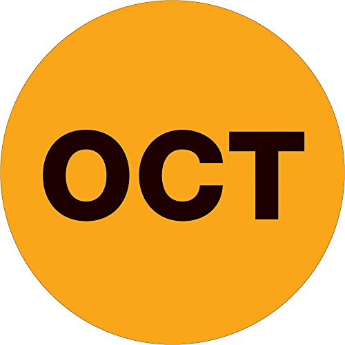 Етикети/налепници „ОКТ“ Месеци од годината, 1 “круг, флуоресцентно портокалово, 500 етикети по ролна