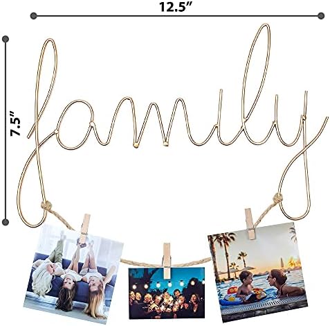 Рамка за семејна слика на Блоккд со дрвени клипови и висечка жица за фотографии 12 × 7,5 - семеен знак, wallиден декор, wallидна уметност декор, семејна фото рамка, wallиден к?