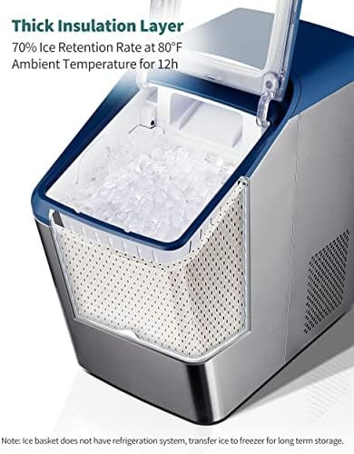 Производител на мраз за домаќинство Gevi Nugget со густа изолација | Преносна машина за ледени пелети за само чистење | Тивко правејќи Max 29lb/ден | Куќиште од не'рѓосувачки