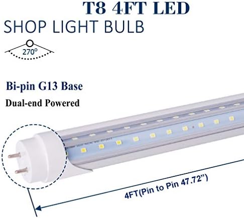 24 Пакет T8 4FT 40W LED Светилки Со Цевки Во Форма На V, 6000k Светло Бела, Замена НА Флуоресцентни Цевки ОД 80W, Двојна Моќност, G13