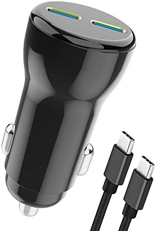 Цигари Полесни двојни USB-C PD 3.0 CALGER CALGER 40W, MINI USB CAR Адаптер за брзо полнење со 3,3ft USB-C до C кабел за полнење за iPhone 14/13, Samsung S22/S20, Huawei, Xiaomi, таблети и повеќе
