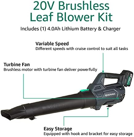 Амазон Бренд - Денали од Skil 20V без четка 400 CFM Комплет за вентилатор, вклучува 4,0AH литиум батерија и полнач