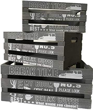 Точна инвестиција Ltd Ltd Crates Crates Set од 3 подароци за складирање на правоаголник, дрвени гајби со исечени рачки