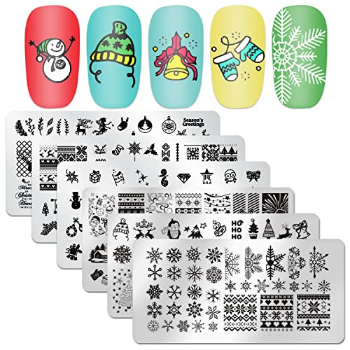 Божиќ за печат на ноктите Божиќ, Даннеази 6 парчиња печат за нокти за нокти Арт Арт Стенцил
