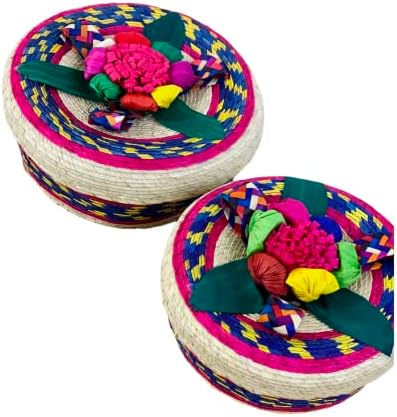 Традиционална мексиканска двојна палма/слама тортилја потопла корпа, повеќебојно тортилера, мал и голем држач за тортилја- Рачно изработено