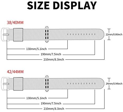 Прилагодливи ленти за часовници на Чинбер - ленти за ленти за замена на најлон за Apple Watch 38/40mm, компатибилен со Apple Watch Series 3/2/1