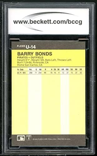 1986 година Ажурирање на Fleer U-14 Barry Bonds Rookie Card BGS BCCG 10 Mint+