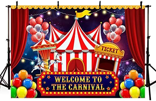 Мехофонд карневалско циркус позадина за фотографија карневалска тема роденденски украси Банер добредојде на карневалскиот црвен шарен шарен