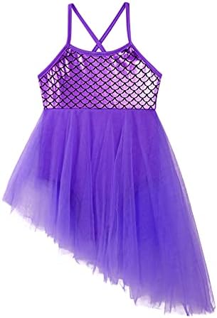 Hedmy Girls Ballet Dance Leotard Sequins Sparkly нередовен туту фустан лирички балетски костуми асиметрично здолниште