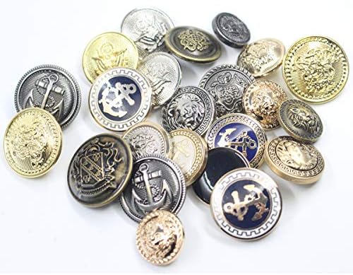 11 парчиња гроздобер антички метал метал Блејзер копче сет - Краун крунисан, Вине Крест - За блејзер, костуми, спортски палто, униформа, јакна