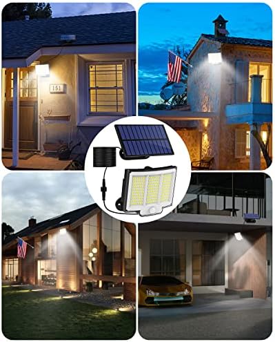 Сончеви светла на отворено, IP68 водоотпорен безбедносен сензор за соларно движење на отворено, 210 LED самрак до зори на отворено осветлување за балкон, внатрешен двор,