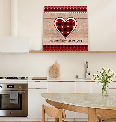 EWDEWWO WALL Wallидна уметност - Црвени биволи loveубовни срца на ретро дрвени табли wallидни декор испружени и врамени уметнички дела слики подготвени да висат за дневна соба