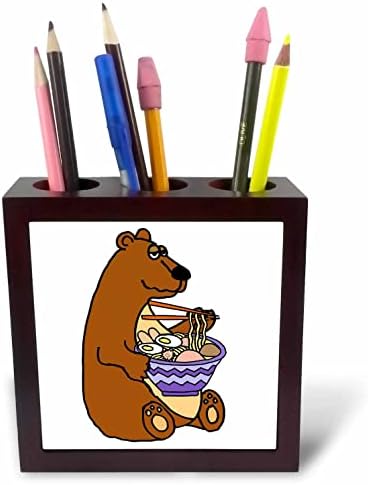 3дроза Смешна Слатка кафеава мечка Јадење Чинија Со Рамен Тестенини Тестенини-Држачи За Пенкало За Плочки