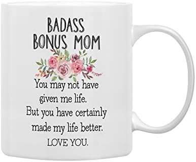 Qashwey бонус мама цвеќиња од цветни кафе, кригла, роденденски подароци на мајката за бонус мама маќеа, инспиративен бонус мама канцеларија