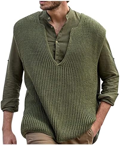 Машки топол џемпер со џемпер-богати-богати-пилинг v-врат џемпер елек смешен густ плетен џемпер