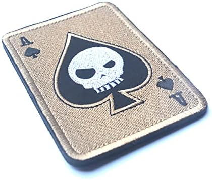 2 компјутери Aliplus Poker Ace of Spades Patch Skull Patch извезена тактичка морална лепенка за прицврстувач за прицврстување на куки