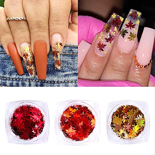 Повеќебојни sequins chameleon nail art art art glitter филм есенски лисја дизајн ласерска јазла лисја за декорација на нокти RKBF-9