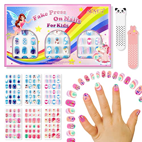 Децата притискаат на лажни нокти, 144 парчиња 6 пакуваат деца акрилик лажни нокти Притиснете на пред-лековити лажни комплети