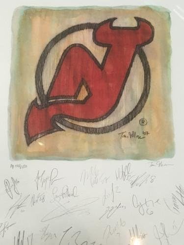 Тимот на ѓаволи од 2007-08 NJујорк го потпиша Стенли Куп Лито 29 Auto Martin Brodeur COA /150 - Autographed NHL Art