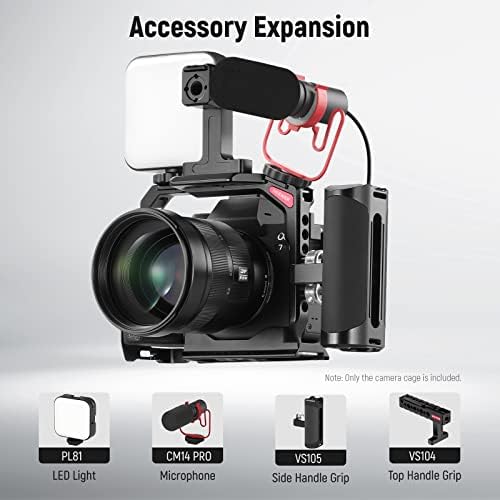 Cage Cage Neewer целосен фотоапарат компатибилен со Sony A7R V/A7R IV/A7 IV/A7S III/A1, алуминиумска видео камера со целосен пристап/ARCA тип QR база за брз прекинувач, компатибилен со DJI RS с