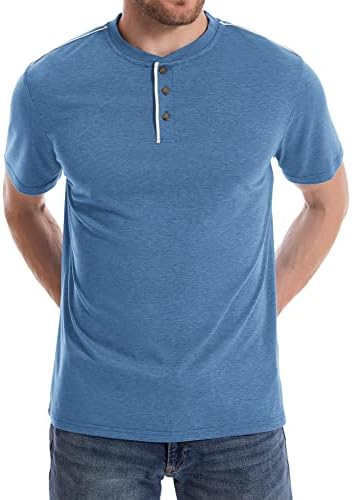 Зити Менс Хенли кошула Краток ракав Основна маица со копче надолу со џебови цврста боја Хенли кошула за мажи
