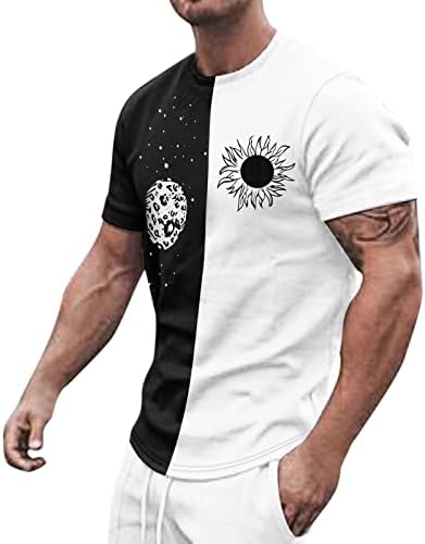 Машко летно секојдневно сонце и метеоритска печатена маица блуза со кратки ракави на вратот на врвовите на маичките маички