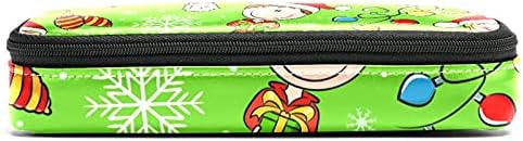 Божиќен дизајн на зелена позадина кожа молив со молив, торба со пенкало со двојна вреќа за складирање торби за торби за училишна работа, момчиња