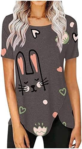 Велигденска кошула за зајаче за жени 3/4 ракав симпатични графички маички смешни среќни маици цветни блузи од руфли