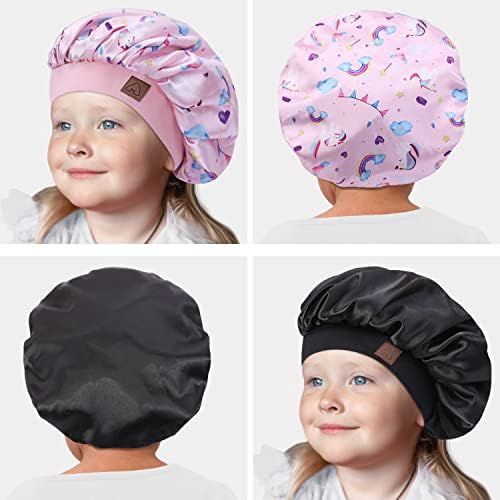 2 пакувања деца сатен хауб капаче за спиење за бебиња свилена капа за коса за кадрава коса прилагодлива за спиење на коса за дете за дете
