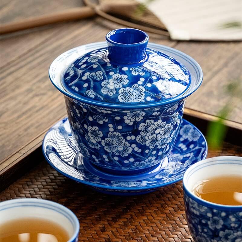 Weershun 185ml Голема слива сина и бела гајван за чај керамички турен чаша чаша кинески чај чај гроздобер чаван чај керамонија сет