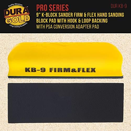 Dura-Gold Pro Series 9 K-Block Sander Firm & Flex Hand Block Block Pad со подлога за поддршка на кука и јамка и PSA адаптер подлога