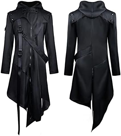 Бадхуб Менс јакна Ноќта на вештерките ретро панк -панк готски наметка со долги ракави метални копчиња со качулка палто за пулвер