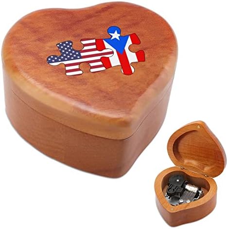 Нас и Порто Рико знаме загатка за срцеви музички кутии Дрвени музички кутии Најдобар подарок за годишнината Божиќ роденден
