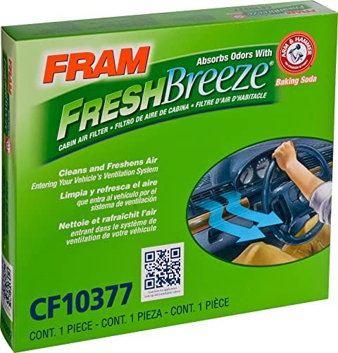Fram Fresh Breeze Cabin Air Filter со сода бикарбона Arm & Hammer, CF10377 за возила SAAB/SUBARU, бело