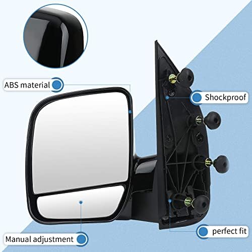 Замена на огледалото на огледалото на огледалото ECCPP за 2002-2008 година за Ford E150 E250 E350 E450 E450 E550 Еконолин комбе со стакло со двојно огледало - текстура црна - лева страна