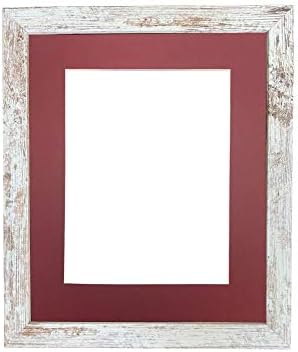 Рамки по пост рамка, дрво, потресено бело црвено монтирање, 16 x 12 големина на слика 12 x 10 инчи пластично стакло